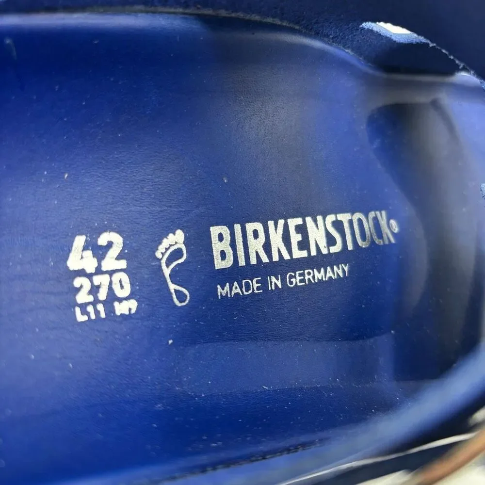 Birkenstock Arizona Big Buckle Natural Leather Patent High Shine Cobalt L-11 M-9 - Picture 2 of 9